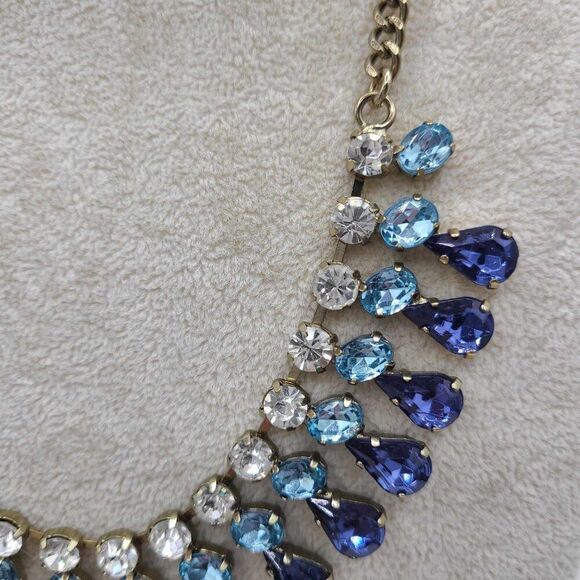 J Crew Factory Blue Clear Crystal Statement Necklace NWT!  NEW! Silver Tone - Picture 4 of 10